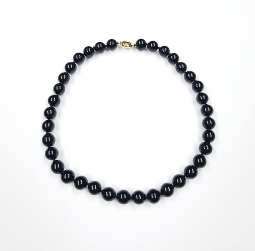 Black coral bead necklace with gold color hook