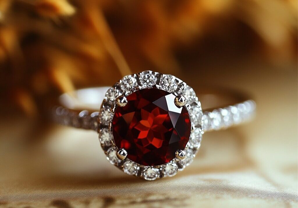 Garnet Diamond Engagement Ring