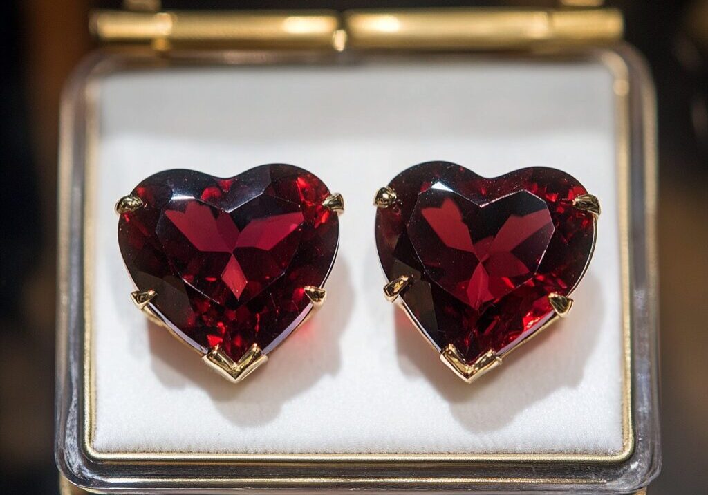 Heart Shaped Garnet Earrings